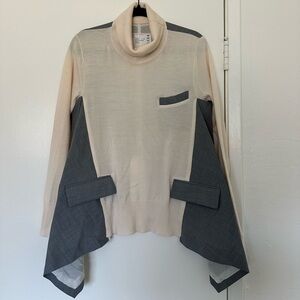 Sacai Cream and Gray Turtleneck Sweater